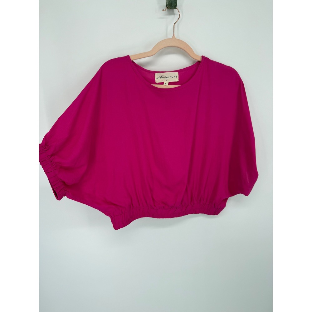 Wishing Waves Blouse Women Large Magenta Pink Dolman Sleeve peasant Fairy Boho